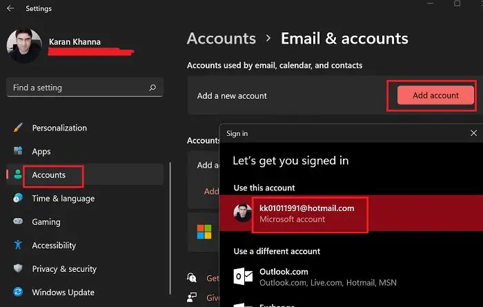 Как добавить новую учетную запись для электронной почты, календаря и контактов в Windows 11