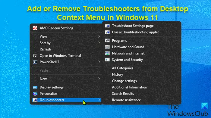 Add or Remove Troubleshooters from Desktop Context Menu