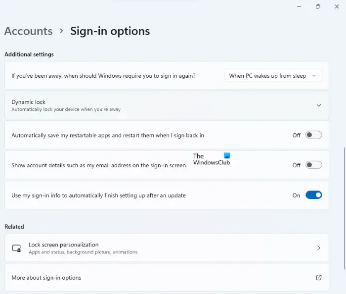 Additional account Sign-in options Windows 11