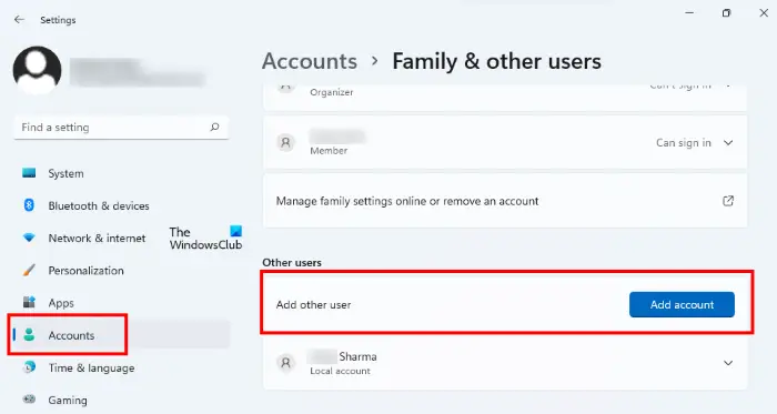 Create standard account Windows 11