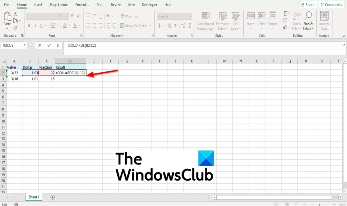 How to use DOLLARDE function in Excel