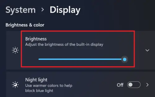 Dim brightness in Windows 11