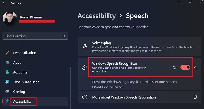 Disable Speech Recognition in Windows 11