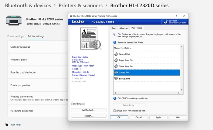 Double Sided Printer Profile