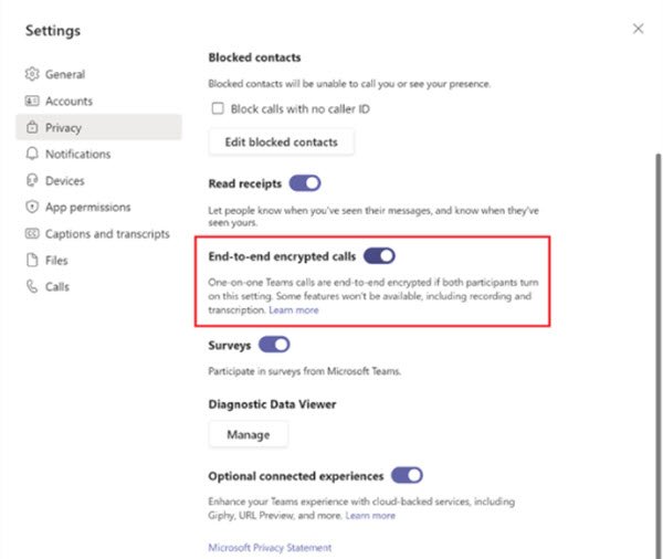 end-to-end encryption for Team calls