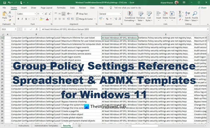 Справочник по параметрам групповой политики Шаблоны ADMX электронной таблицы для Windows 11 Справочник по параметрам групповой политики Шаблоны ADMX электронной таблицы для Windows 11