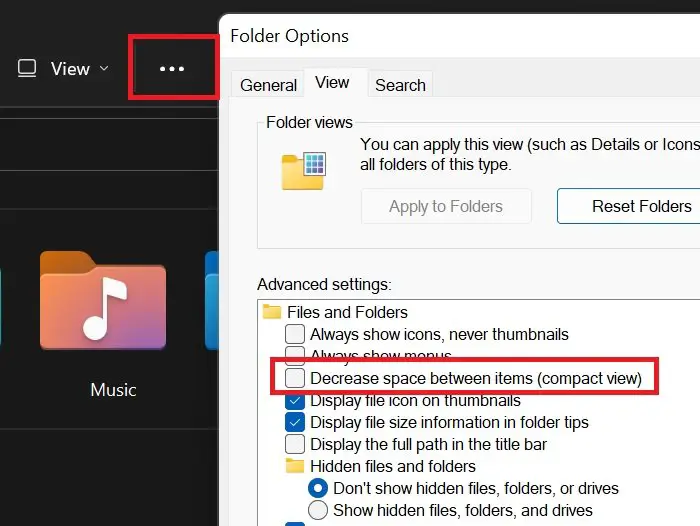 How to disable Compact View in File Explorer in Windows 11
