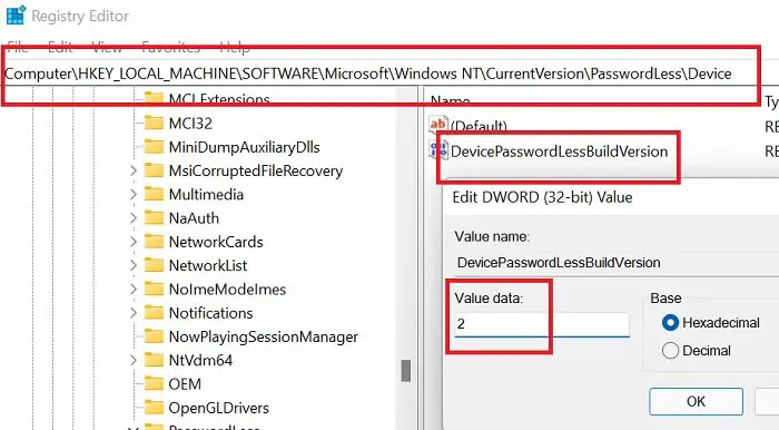 How to enable or disable passwordless sign-in only in Windows