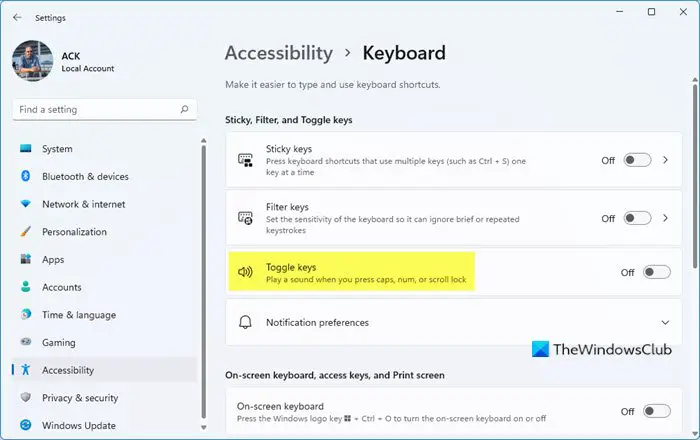 Как отключить звук клавиш переключения в Windows 11