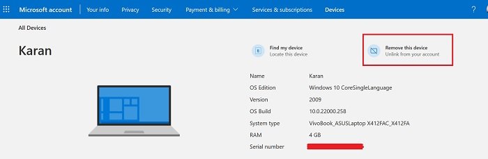 How to remove a device from your Microsoft account