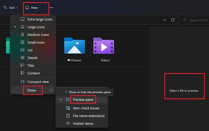Turn off or Hide File Explorer Preview Pane