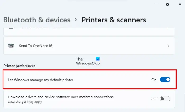 Let Windows manage default printer