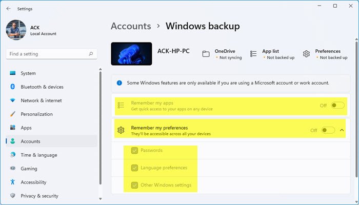 Make Windows 11 remember Apps, Preferences, Settings