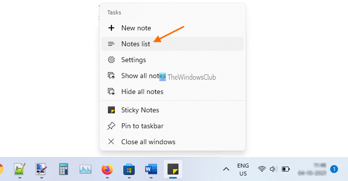 Notes list option