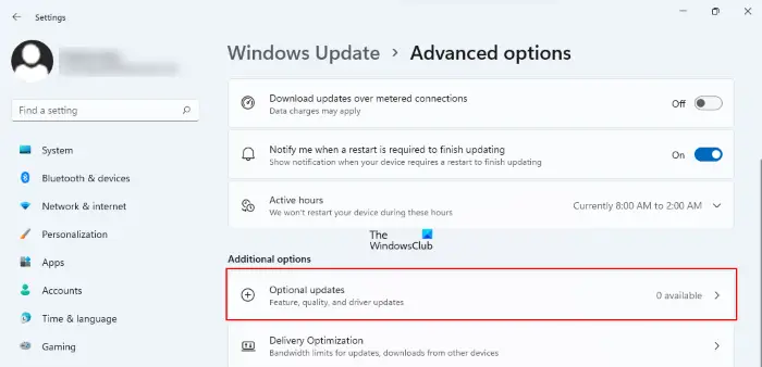 Optional updates in Windows 11