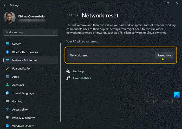 Reset Network Adapter
