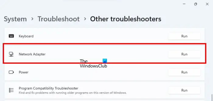 Run Network Troubleshooter