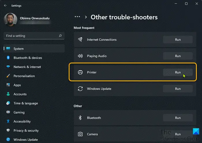 Run Printer Troubleshooter