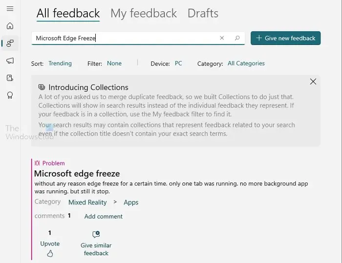 Search for Issue in Feedback HUB
