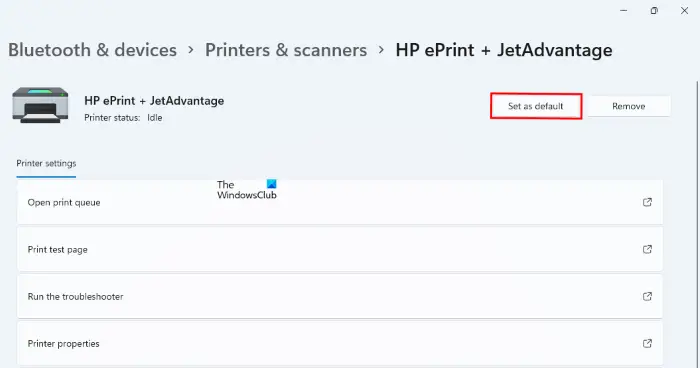 Set printer as default Windows 11
