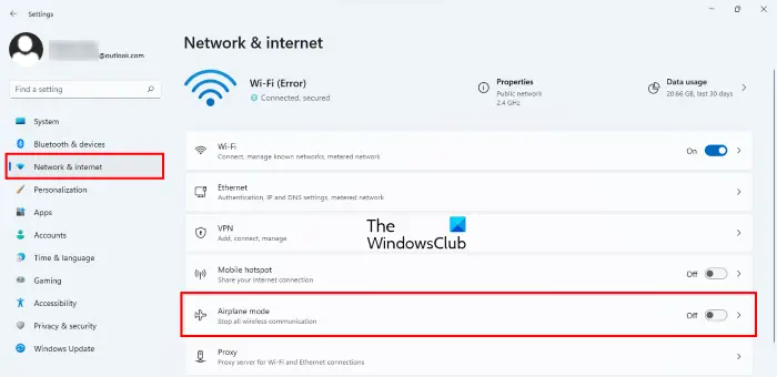 Toggle Airplane Mode Windows 11 Settings