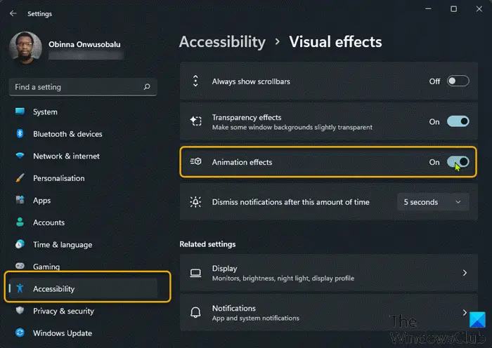 How to Turn On or Off Animation Effects in Windows 11