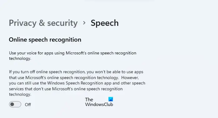 Turn off Speech Recognition Windows 11