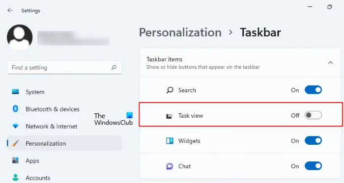 Turn off Task View button