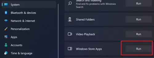 WIndows Store apps troubleshooter in Windows 11