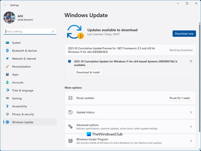 Windows Update Settings in Windows 11 - 21