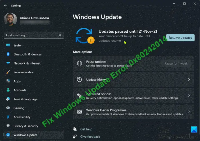 Windows Update Error 0x80242014