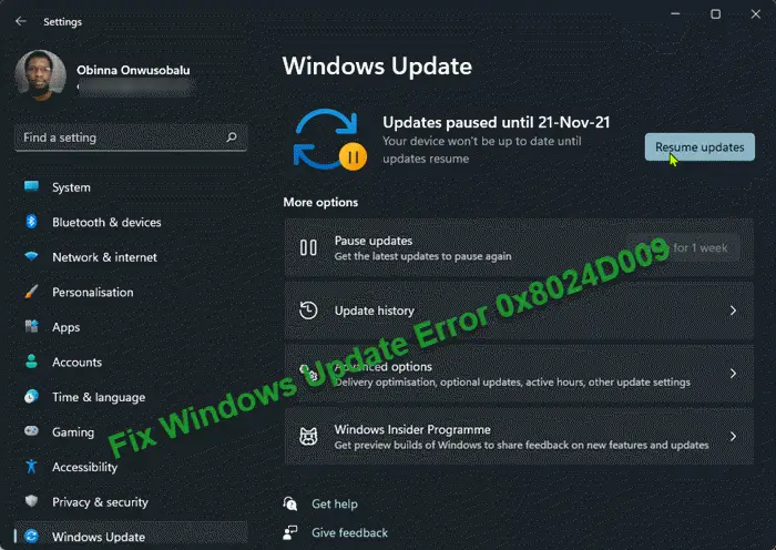 Windows Update Error 0x8024D009 