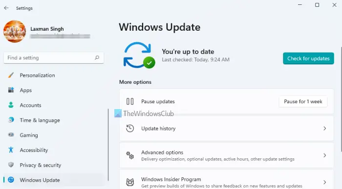 Windows Update settings Windows 11