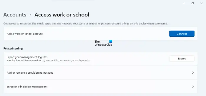 access work or school Windows 11