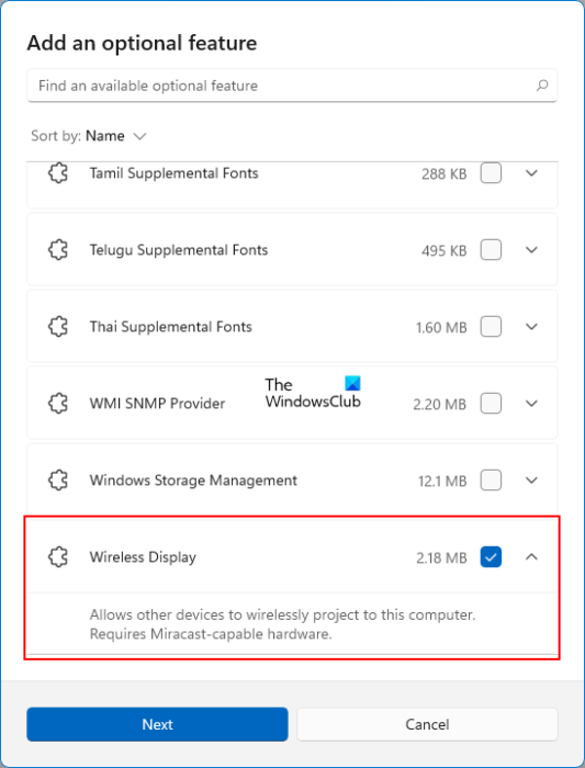 How to add and remove Wireless Display feature in Windows 11/10