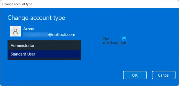 change accoiunt type Windows 11