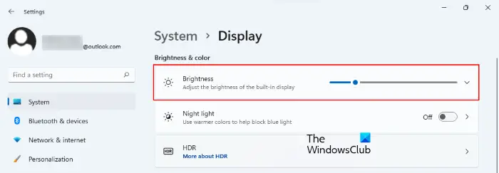 change brightness via Windows 11 Settings
