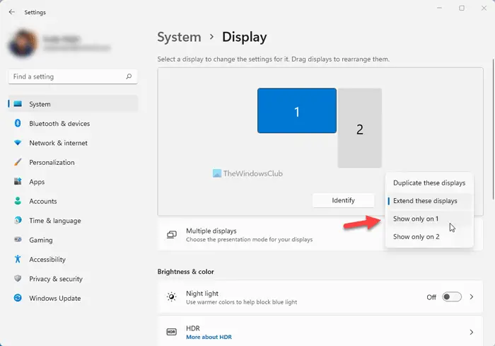 How to change from Dual monitor to Single in Windows 11
