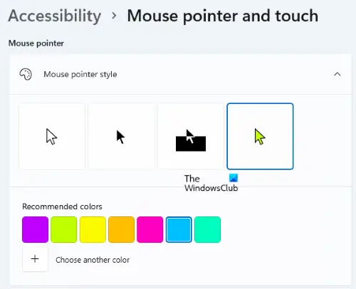 changer la couleur du pointeur de la souris Windows 11