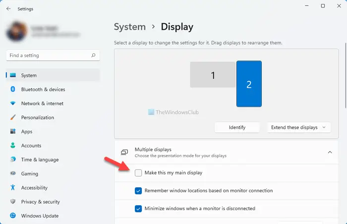 How to change Primary and Secondary monitor on Windows 11/10