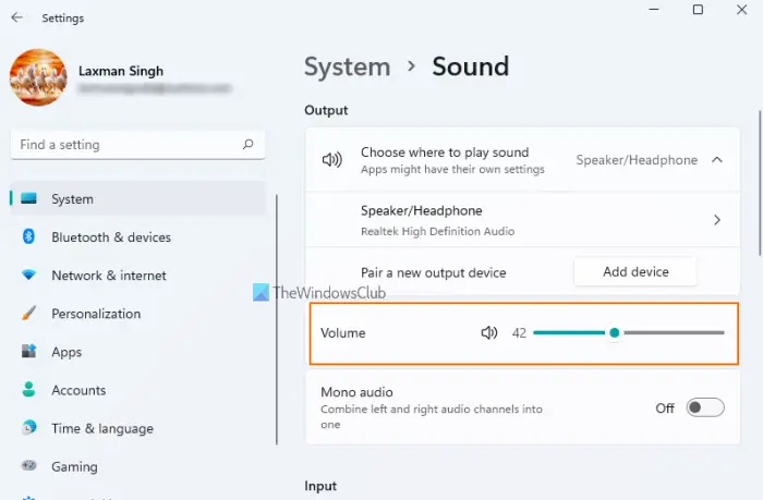 change sound volume using settings