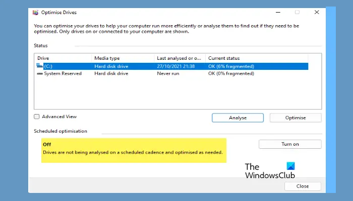 Turn off Scheduled Optimization