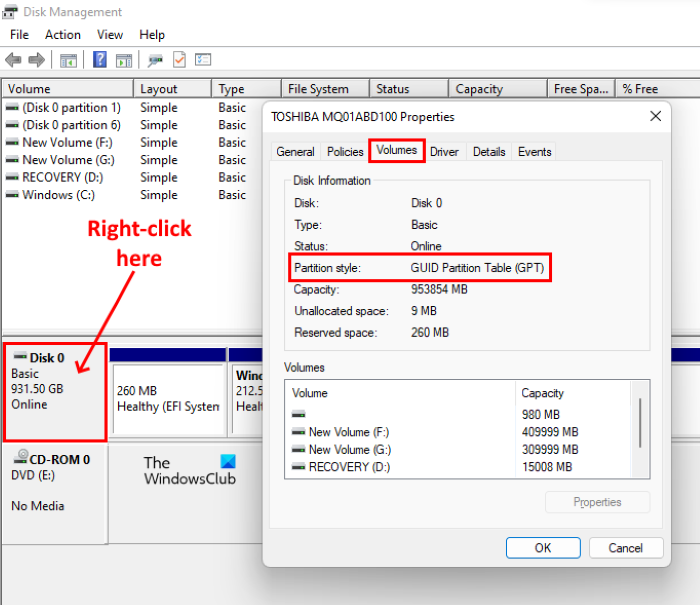 check disk partition style