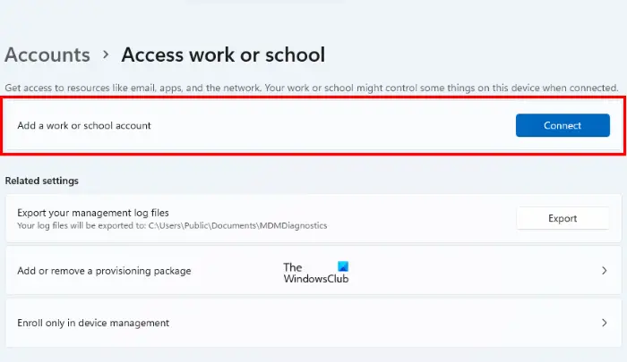 connect work school account Windows 11