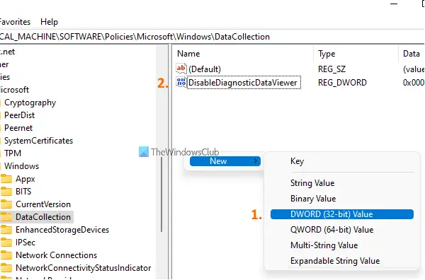 create DisableDiagnosticDataViewer value