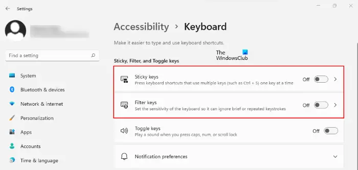 Turn off Filter Keys