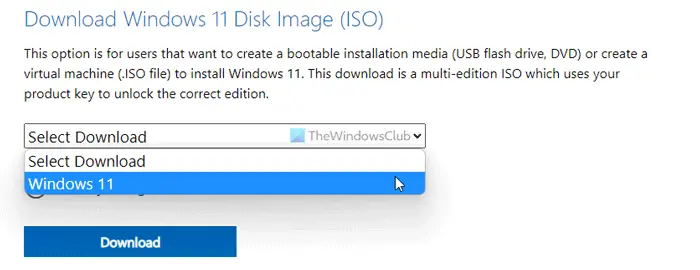 Download Windows 11 Disk Image (ISO) file from Microsoft