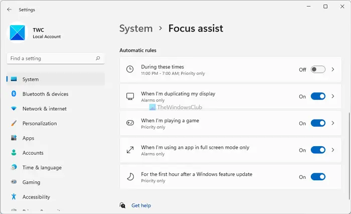 How to use Focus assist Automatic rules in Windows 11