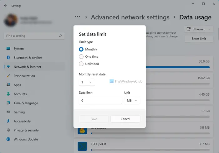 How to manage the Data Usage Limit on Windows 11