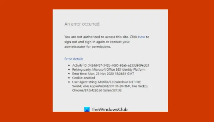 Office 365 error: You are not authorized to access this site
